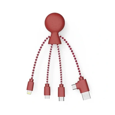 Afbeelding van Xoopar Mr Bio 4 in 1 Multi USB kabel de vorm van een rode octopus universele oplader gerecycled kunststof aansluiting, C, Lightning, Micro voor smartphone