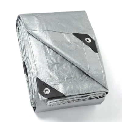 Afbeelding van GUARD SHIELD Dekzeil met ingestanste ringen, waterdicht, 4 x 6 m, zilver, multifunctioneel, polyester, 120 g/m², beschermend zeil, multifunctioneel scheurvast en