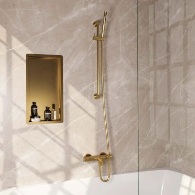 Afbeelding van Brauer Gold Edition Badkraan Opbouw glijstang 2 functies gladde knoppen handdouche staaf 1 stand PVD geborsteld goud