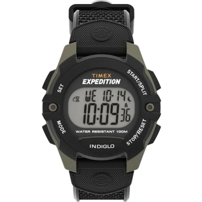 Afbeelding van Timex Expedition 41 mm herenhorloge tweedelige digitale wijzerplaat van zwarte hars groene behuizing TW4B28500, zwart, modern, zwart., Modern