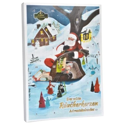 Afbeelding van Crottendorfer Räucherkerzen Adventskalender met 24 wierookkegels motief kerstman en wintervakantie Made in Germany