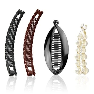 Afbeelding van 4 stuks banaan haarspelden, dubbele kammen in de vorm van een visstaart, haaraccessoires retro plastic haaraccessoires, haarclips
