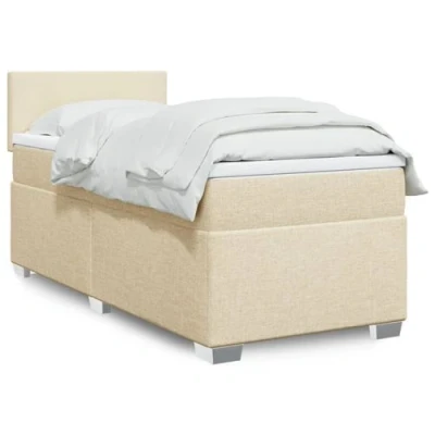 Image de vidaXL Sommier à lattes de lit avec matelas Crème 100x200 cm Tissu