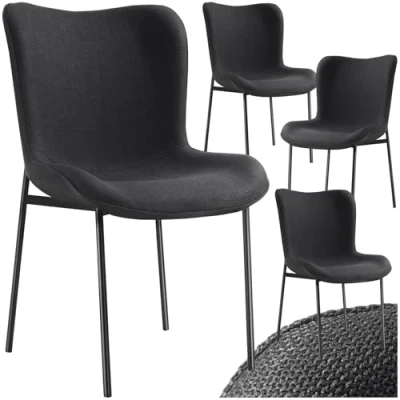 Afbeelding van tectake® 4 x Gestoffeerde stoel eetkamerstoel fluweellook ergonomische vorm hoge rugleuning Draagkracht 120 kg div kleuren (zwart/zwart) stuks