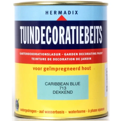 Afbeelding van Hermadix Tuindecoratiebeits Dekkend 713 Carribean Blue 0,75 liter Tuinbeits