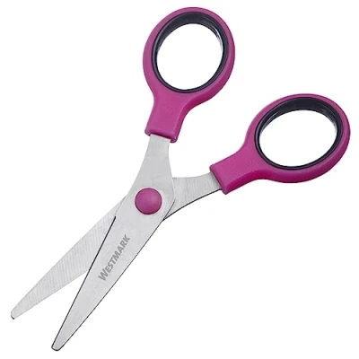 Afbeelding van Westmark 137922E1 knutselschaar voor kinderen, snijlemmetlengte 5,5 cm, rond lemmet en antislip handgrepen, roestvrij staal/kunststof, zwart/roze/zilver