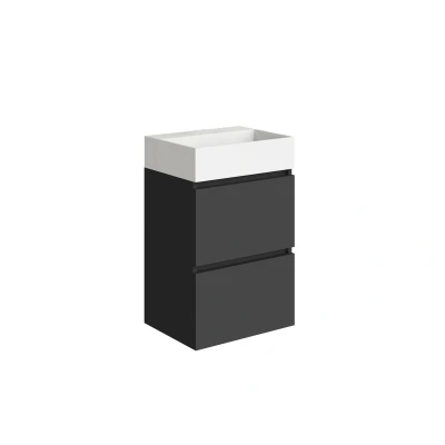 Afbeelding van Xellanz Mini onderkast met 2 laden 45 cm mat zwart en wastafel keramiek glans wit