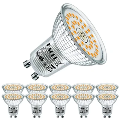 Afbeelding van EACLL Ledlamp, GU10, warmwit, 6 W, komt overeen met halogeen, 90 10 stuks. 2700 K, 660 lumen, AC 230 V, ledverlichting, flikkervrij, stralingshoek 120 graden, spot, niet dimbaar, reflectorlamp