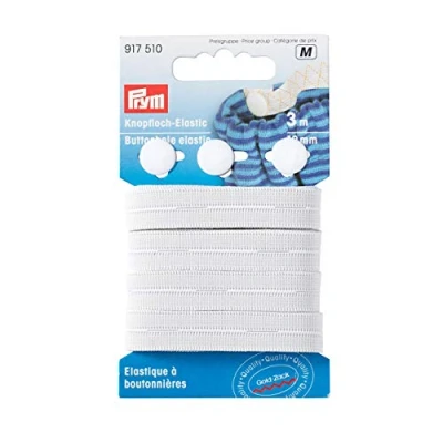 Afbeelding van PRYM KNOOPSGATENELASTIEK MET 3 KNOPEN 12 MM WIT .