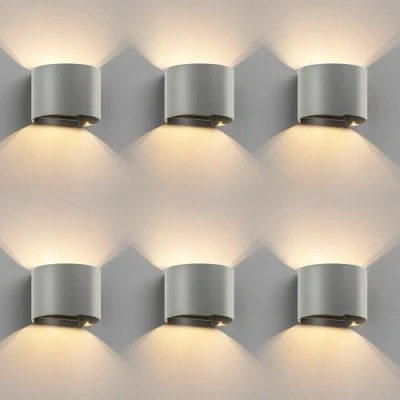 Afbeelding van ledscom.de 6 stuks RUNEL wandlamp voor buiten, IP65, Up /Downlight, mat grijs, rond, 1 x G9 max. 10 W