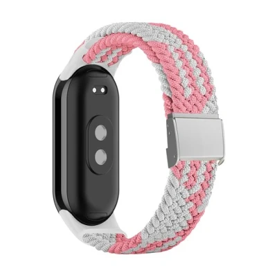 Afbeelding van Braided nylon bandje Roze met wit Xiaomi Smart band 8