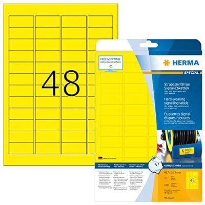 Afbeelding van Herma 8030 etiketten (A4) 45.7 x 21.2 mm Polyester Folie Geel 1200 stuk(s) Extra sterk hechtend