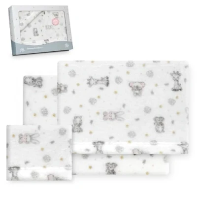 Afbeelding van Interbaby Underzy Beddengoedset van 100% polyester met hoeslaken, laken en kussensloop, Koala motief, wit/roze, 60 x 120 cm