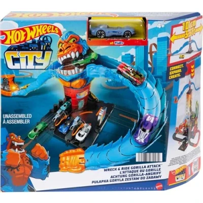 Image de Hot Wheels Coffret Station Service City L’Attaque du Gorille avec Figurine Gary Le Gorille, 1 Véhicule Inclus, À Collectionner, Jouet Enfant, De 4 8 Ans, HDR30