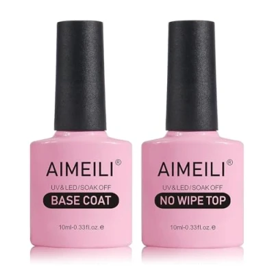Afbeelding van AIMEILI No Wipe Top Coat en base Semi permanente UV LED Soak Off nagellak Gel Nail Polish Set manicureset 2 x 10 ml