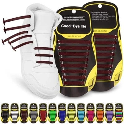 Afbeelding van SULPO Elastische siliconen veters, zonder knopen, vervanging van veters rubberen voor alle schoenen, kinderen en volwassenen, Bruin