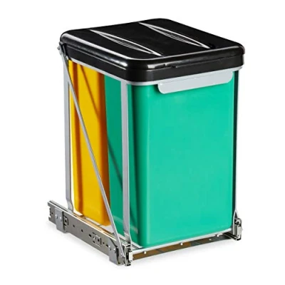 Afbeelding van Relaxdays 10030062_1231 Keukenafvalemmer met 2 vakken, uittrekbaar, deksel, 8 l, zwart, PP, 39,5 x 30 25,5 cm