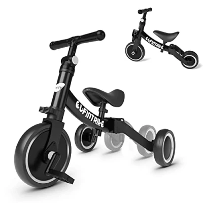 Afbeelding van besrey Driewieler, 5 in 1 driewieler voor kinderen, baby, tot 4 jaar, draisienne fiets, fiets zonder pedaal, zwart