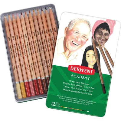 Afbeelding van Derwent aquarelpotlood Academy , blik van 12 stuks in geassorteerde huidtinten