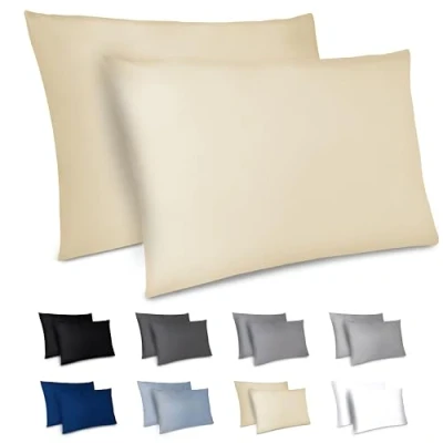 Afbeelding van Dreamzie kussensloop, 50 x 70 cm, set van 2 kussenslopen microvezel met ritssluiting, Oeko Tex gecertificeerd, beige