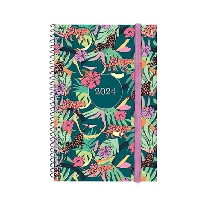 Afbeelding van Finocam Agenda 2024, spiraaldesign collectie, met horizontale weekplanner, januari 2024 december (12 maanden), Jungle, Franse versie