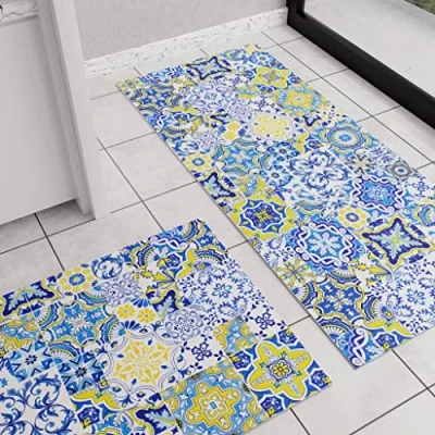 Afbeelding van PETTI Artigiani Italiani Keukentapijt, loper, keukenloper, antislip, wasbaar, tapijtloper, voor in de gang, keuken, 52 x 280 cm, motief Vietri blauw, 100% Made Italy