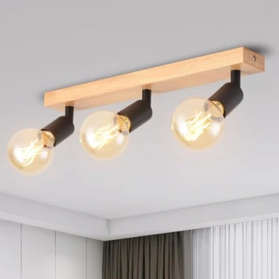 Afbeelding van ANWIO Plafondlamp spots, 3 led plafondspots voor binnen, basis E27, zwarte met rechthoekige basis, draaibare binnenverlichting (zonder lampen) EUC EA190812 27 03RB 1U