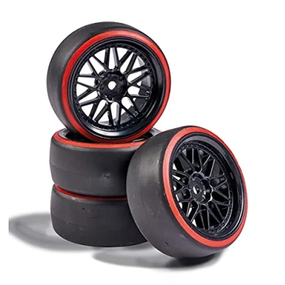 Afbeelding van Carson 500900157 1:10 Drift wielset (4) zwart/rood Accessoires voor gereduceerde modellen, reserveonderdelen, tuning, banden, bandenset
