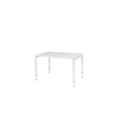 Afbeelding van Domino bureau, hoogte instelbaar (62 85cm) met 120x80cm &#039;zwevend&#039; krijtwit 25mm blad en wit (RAL9010) N poot frame.