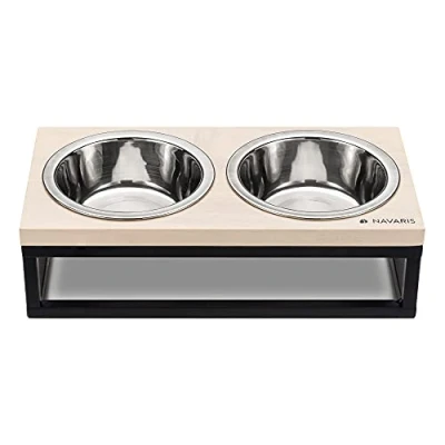 Afbeelding van Navaris Voerbak Hond met Standaard Dubbele Kleine Honden en Katten RVS hoogte 8 cm
