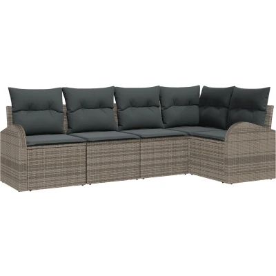 Afbeelding van vidaXL 5 delige tuinset met kussens Grijs poly rattan