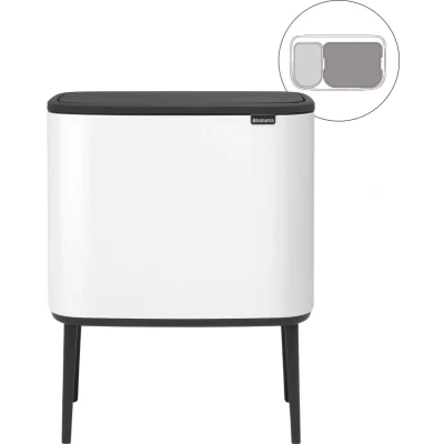 Afbeelding van Brabantia Bo Touch Bin Recyling Duo Prullenbak Met Deksel Op Pootjes 11 + 23 Liter Wit