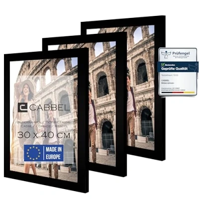 Afbeelding van CABBEL Set van 3 fotolijsten, mdf lijst met onbreekbaar acrylglas, ideaal voor posters, portretten, zwart, 30 x 40 cm