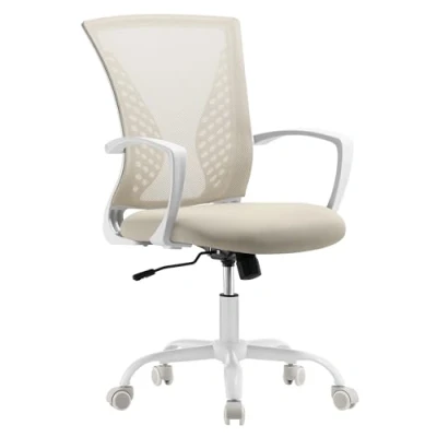 Image de Songmics OBN022K01 Fauteuil de Bureau, Chaise Ergonomique, Pivotant, Réglable en Hauteur, Mécanisme d’Inclinaison, Siège et Dossier Toile Respirante, Plastique, Beige Cappuccino, 49 51 (96 104) cm