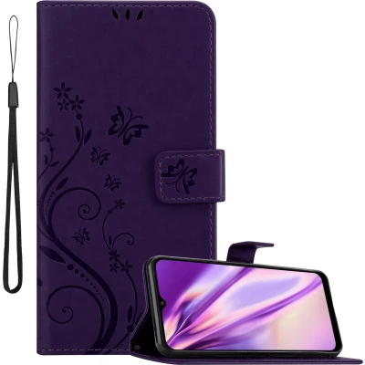 Afbeelding van Cadorabo Hoesje geschikt voor Samsung Galaxy A03s in BLOEMEN DONKER PAARS Beschermhoes bloemmotief met magnetische sluiting, standfunctie en kaartsleuven Book Case Cover Etui
