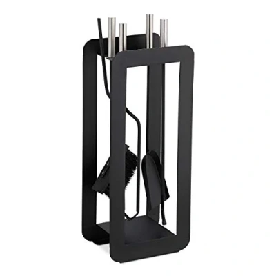 Afbeelding van Relaxdays haardstel modern haardgereedschap roestvrij staal haardset zwart
