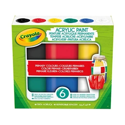 Afbeelding van Crayola 6 Acryl verf Primaire Tinten, in Hersluitbare Potten, Klaar voor Gebruik, School en Vrije Tijd