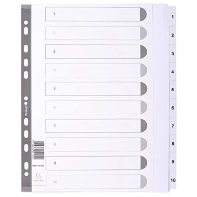 Image de Exacompta Réf. MWD1 10Z EW Intercalaires en carte blanche 160g/m2 FSC® avec 10 onglets imprimés numériques de 1 à et plastifiés Page d&#039;indexation imprimable Format classer A4 maxi