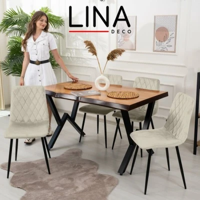 Afbeelding van Lina Elisia Eetkamerstoel Creme Velvet