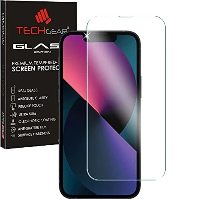 Afbeelding van TECHGEAR Glass Edition displaybeschermfolie van gehard glas voor iPhone 13, 13 Pro 6,1 inch [2,5D ronde rand] [9H hardheid] [kristalhelderheid] [krasbestendig] [zonder luchtbellen]