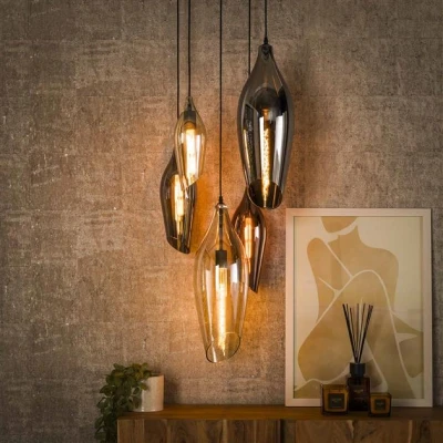 Afbeelding van Hoyz Collection Hanglamp 5L Getrapt Cocoon Mix Glass Zwart