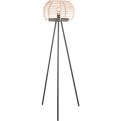 Afbeelding van Lindby vloerlamp 1licht Ijzer, hout H: 159.1 cm E27 zwart, licht