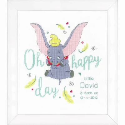 Afbeelding van Vervaco Geboortebord Dumbo Oh happy day borduren (pakket) PN 0176205