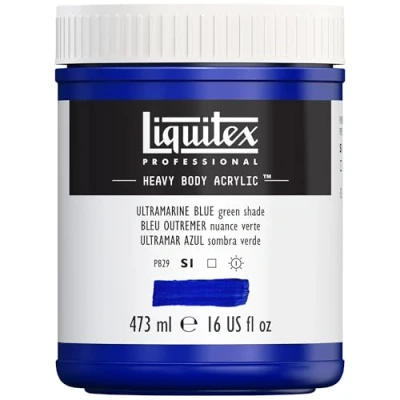 Afbeelding van Liquitex 4412380 Professional Heavy Body acrylverf in kunstenaarskwaliteit met uitstekende lichtechtheid en boterachtige consistentie, pot van 473 ml, ultramarijnblauw (groene tint)