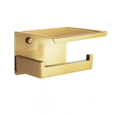 Afbeelding van Toiletpapierhouder zonder boren, zelfklevende wc rolhouder met plank, roestvrij staal, wandmontage, papierhouder, lijm voor badkamer, goud