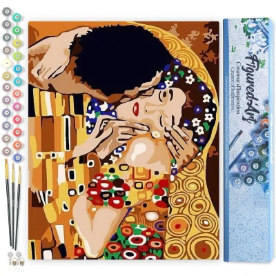 Afbeelding van Figured&#039;Art Schilderen op Nummer Volwassenen canvas Mooie kus Handwerk acrylverf Kit DIY Compleet 40x50cm zonder frame