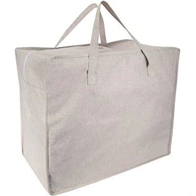 Afbeelding van BIGSO BOX OF SWEDEN Opbergtas, grote draagtas voor dekens, beddengoed, winterspullen enz. Praktische tas met versterkte handgrepen en ritssluiting, beige, XL