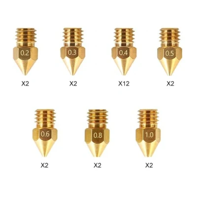 Afbeelding van Creality MK8 printer 3D extrudermondstuk 24 stuks messing mondstuk voor Ender 3 serie en CR 10 0,2 mm, 0,3 0,4 0,5 0,6 0,8 1,0 mm spuitmondset