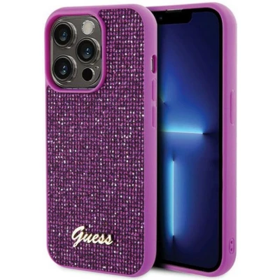 Afbeelding van Guess Rhinestones Script Logo Back Case Geschikt voor Apple iPhone 15 Pro Max (6.7&quot;) Fuchsia