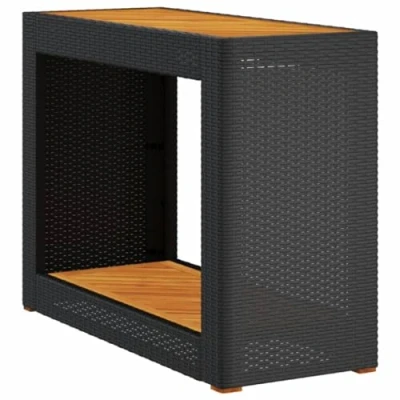 Afbeelding van Tuinbijzettafel met houten blad 100x40x75 cm poly rattan zwart